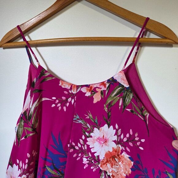 EUC PINK LILY V NECK FLORAL TANK SWING SHORT DRESS SIZE SMALL - Picture 4 of 12